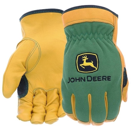 Driver Gloves Men's, L, Reinforced Thumb, Shirred Elastic Cuff, Deerskin LeatherSpandex